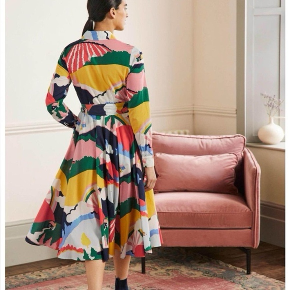 Boden Multicolor Abstract Long Sleeve Dress Size 8P 100% Cotton - Picture 2 of 16